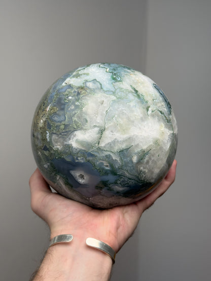 Moss agate druzy geode sphere